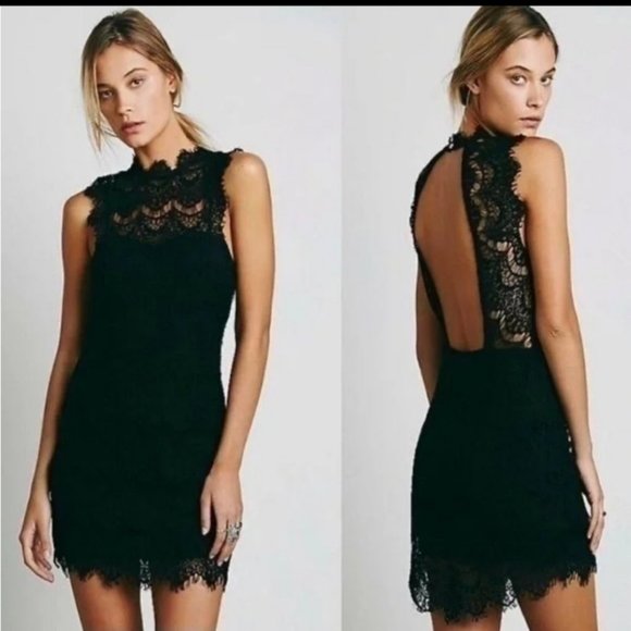 Free People Dresses & Skirts - FREE PEOPLE | Intimately Black Daydream Lace Bodycon Mini Dress Sz M
